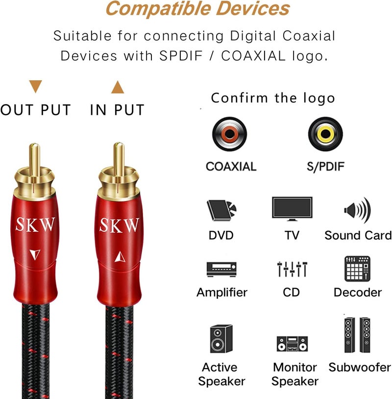 SKW Digital Coaxial Cable Entry Level HC Series RCA to RCA Multiple Shield Subwoofer Cable for HiFi Systems 3.2ft/1M - Image 5